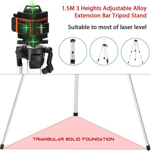 Thicken Aluminum Alloy Level Tripod Stand, 3 Heights Adjustable with BubbleLevel, Smooth Rocking Bar - for Level, Silver/Black, 1.56lb in Kuwait