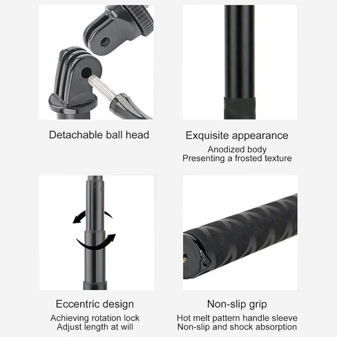Extendable Selfie Stick Monopod with Non-Slip Grip for ACT Series, Lightweight Portable Camera Selfie Stick for Vlogging, 1/4 Inch Thread Compatible, ABS Aluminium Alloy in Kuwait