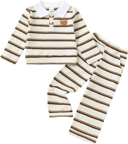 Renotemy Toddler Baby Boys Clothes Fall Polo Shirt Pants Outfits 6M-4T | Toddler Boy Winter Outfits, Cute Bear Long Sleeeve Polo Sweatshirt Pants Set, Fall Baby Clothing Sets in Kuwait