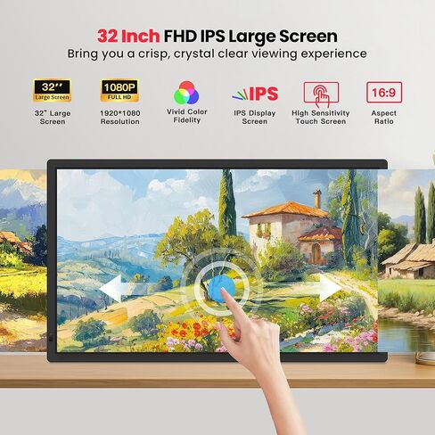 Frameo 32" Extra Large Digital Picture Frame, Smart WiFi Photo Frame with 1920x1080 FHD IPS Touch Screen 64GB Memory, Support Wall Mounted Auto-Rotate USB&SD Card, Share Photos/Videos Instantly in Kuwait