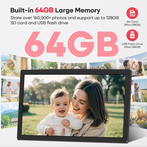 Frameo 32" Extra Large Digital Picture Frame, Smart WiFi Photo Frame with 1920x1080 FHD IPS Touch Screen 64GB Memory, Support Wall Mounted Auto-Rotate USB&SD Card, Share Photos/Videos Instantly in Kuwait