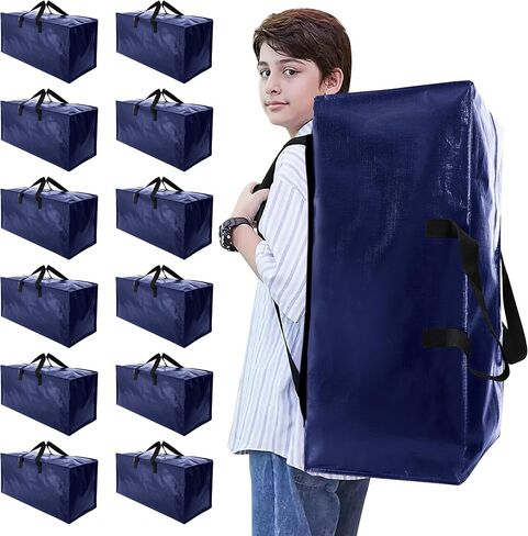 NATURELUX Heavy Duty Moving Bags with Backpack Straps and Strong Handles, Alternative to Moving Boxes and Storage Totes for Dorm Room Essentials, 6 Pack, Black in Kuwait