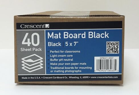 Crescent Acid-Free Mat Board, Acid-Free, Rigid, Portable, Great for Plein Air, Double-Sided, Multi-Media, Black, 40 Sheets, 5" x 7" in Kuwait