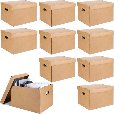 10 Pcs 15 x 12 x 10 Inch Archival Storage Cartons Bulk, Acid Free Buffered Corrugated Board Ready-To-Assemble Photo Storage Box for Storing Documents Magazines Photos Cards(Kraft) in Kuwait