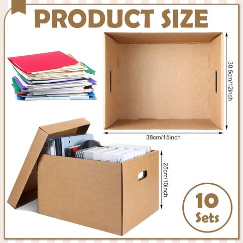 10 Pcs 15 x 12 x 10 Inch Archival Storage Cartons Bulk, Acid Free Buffered Corrugated Board Ready-To-Assemble Photo Storage Box for Storing Documents Magazines Photos Cards(Kraft) in Kuwait