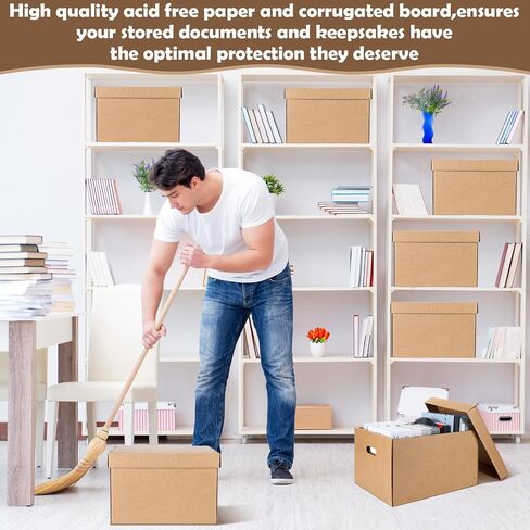 10 Pcs 15 x 12 x 10 Inch Archival Storage Cartons Bulk, Acid Free Buffered Corrugated Board Ready-To-Assemble Photo Storage Box for Storing Documents Magazines Photos Cards(Kraft) in Kuwait