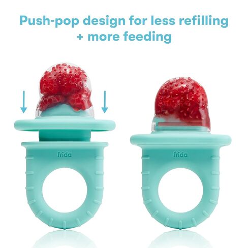 Frida Baby Push Pop Silicone Feeder, Baby Fruit Food Feeder to Safely Introduce New Foods, Fresh + Frozen, Breastmilk Popsicles, BPA Free, Dishwasher Safe | 3 Count, Teal in Kuwait