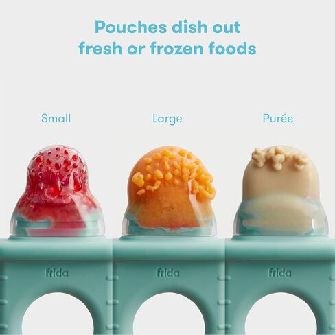 Frida Baby Push Pop Silicone Feeder, Baby Fruit Food Feeder to Safely Introduce New Foods, Fresh + Frozen, Breastmilk Popsicles, BPA Free, Dishwasher Safe | 3 Count, Teal in Kuwait