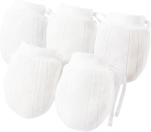 MOMSMENU Newborn Mittens No Scratch 100% Cotton Drawstring Mitts Baby Mittens 0-12months 5Pack in Kuwait