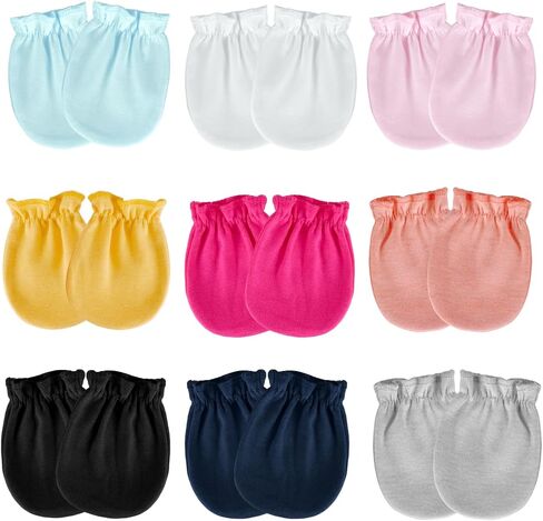 9 Pairs Baby Mittens No Scratch Newborn Infant Toddler Mittens Cotton Soft Glove Mitten for 0-6 Months Baby Boys Girls in Kuwait