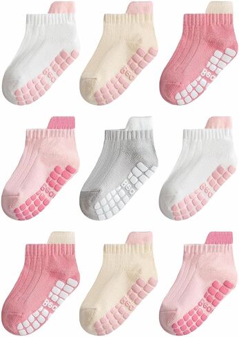 Baby Non Slip Ankle Socks with Grippers (9 Pair) for 6 months-5 years Infant Toddler Boys Girls in Kuwait