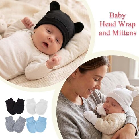 8 Pack Newborn Baby Bear Ears Hats and Mittens Sets Preemie Hats Baby Beanie Gloves Baby Boy Girl Infant Hospital Beanie Multicolor in Kuwait