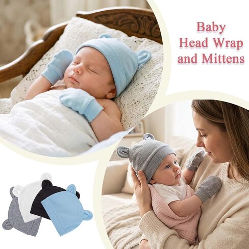 8 Pack Newborn Baby Bear Ears Hats and Mittens Sets Preemie Hats Baby Beanie Gloves Baby Boy Girl Infant Hospital Beanie Multicolor in Kuwait