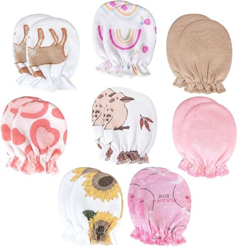 8 Pairs Newborn Baby Mittens No Scratch Infant Baby Cotton Gloves Newborn for 0-6 Months Baby Boys Girls in Kuwait