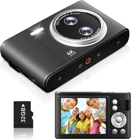 Digital Camera, 48MP FHD 1080P Point and Shoot Camera with 16x Zoom, Anti Shake Autofocus Compact Camera with 32GB Card for Kids, Beginners, Teens, Pink in Kuwait