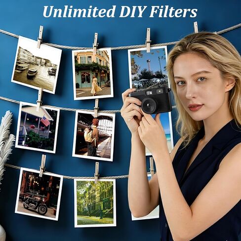 Screen Free Digital Camera, Reusable 12MP Vintage Digital Camera with Unlimited DIY Filters, OTG Support and Flash Light for Summer Camp with 8GB Micro SD Card, OTG Adapter and Type-C Cable（Black） in Kuwait