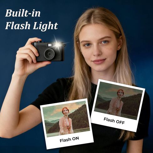 Screen Free Digital Camera, Reusable 12MP Vintage Digital Camera with Unlimited DIY Filters, OTG Support and Flash Light for Summer Camp with 8GB Micro SD Card, OTG Adapter and Type-C Cable（Black） in Kuwait