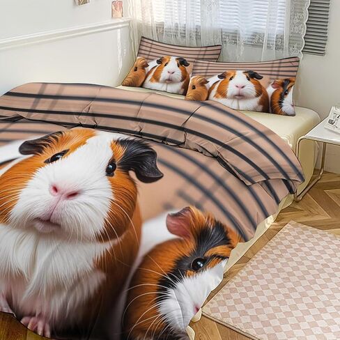 3 Pieces Guinea Pigs Bedding Set with Zipper | Includes 1 Duvet Cover 102"x90" and 2 Pillow Shams 30"x20", Thickened Ultra Soft Comfy Breathable Fade & Wrinkle Resistant in Kuwait