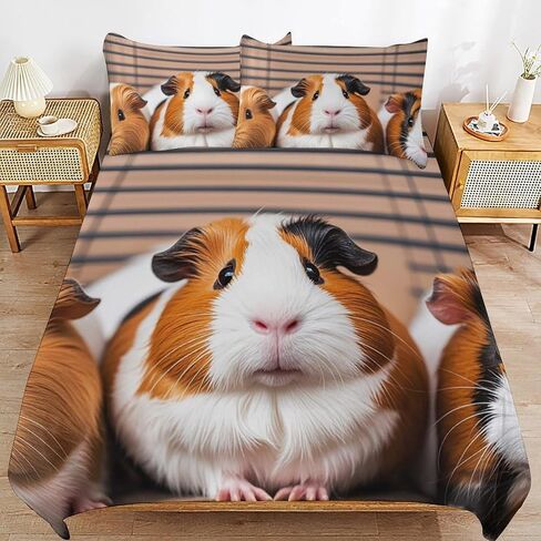 3 Pieces Guinea Pigs Bedding Set with Zipper | Includes 1 Duvet Cover 102"x90" and 2 Pillow Shams 30"x20", Thickened Ultra Soft Comfy Breathable Fade & Wrinkle Resistant in Kuwait