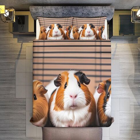 3 Pieces Guinea Pigs Bedding Set with Zipper | Includes 1 Duvet Cover 102"x90" and 2 Pillow Shams 30"x20", Thickened Ultra Soft Comfy Breathable Fade & Wrinkle Resistant in Kuwait