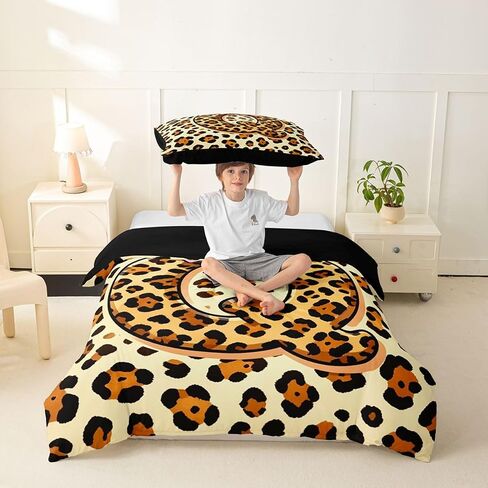 Feelyou Leopard Print Duvet Cover Toddler Size Initial Letter Bedding Set for Boys Girls Pink Bow Princess Comforter Cover Bedroom Decor 2Pcs No Comforter Zipper Closure with 1 Pillowcase in Kuwait