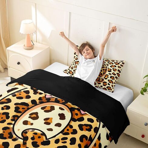 Feelyou Leopard Print Duvet Cover Toddler Size Initial Letter Bedding Set for Boys Girls Pink Bow Princess Comforter Cover Bedroom Decor 2Pcs No Comforter Zipper Closure with 1 Pillowcase in Kuwait