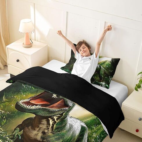Feelyou Dinosaur Duvet Cover Toddler Size 3D Digital Print Bedding Set Breathable Soft Jungle Dino Comforter Cover 2Pcs Wild Animal Bedroom Decor Green White No Comforter Microfiber Zipper Closure in Kuwait