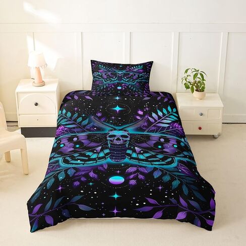Feelyou Death Moth Duvet Cover Toddler Size Skull Decor Comforter Cover for Boys Girls Halloween Decorations Bedding Set 2Pcs Room Decor No Comforter Breathable Soft Lightweight Microfiber in Kuwait