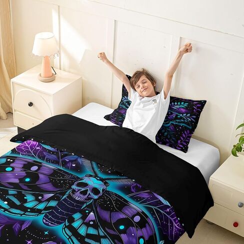 Feelyou Death Moth Duvet Cover Toddler Size Skull Decor Comforter Cover for Boys Girls Halloween Decorations Bedding Set 2Pcs Room Decor No Comforter Breathable Soft Lightweight Microfiber in Kuwait