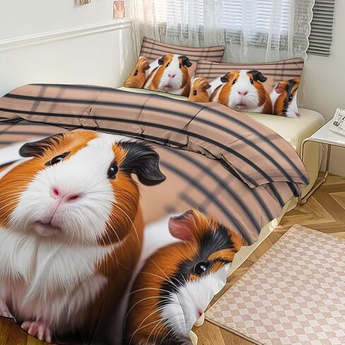 3 Pieces Guinea Pigs Bedding Set with Zipper | Includes 1 Duvet Cover 79"x90" and 2 Pillow Shams 30"x20", Thickened Ultra Soft Comfy Breathable Fade & Wrinkle Resistant in Kuwait