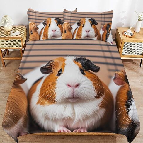 3 Pieces Guinea Pigs Bedding Set with Zipper | Includes 1 Duvet Cover 79"x90" and 2 Pillow Shams 30"x20", Thickened Ultra Soft Comfy Breathable Fade & Wrinkle Resistant in Kuwait