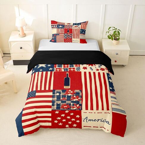 Feelyou Patriotic 250th Anniversary Duvet Cover Toddler Size American Flag Bedding Set Breathable Soft USA Stars Plaid Comforter Cover 2Pcs Bedroom Decor No Comforter Microfiber Zipper Closure in Kuwait