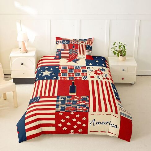 Feelyou Patriotic 250th Anniversary Duvet Cover Toddler Size American Flag Bedding Set Breathable Soft USA Stars Plaid Comforter Cover 2Pcs Bedroom Decor No Comforter Microfiber Zipper Closure in Kuwait