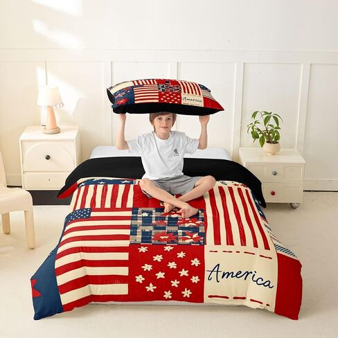 Feelyou Patriotic 250th Anniversary Duvet Cover Toddler Size American Flag Bedding Set Breathable Soft USA Stars Plaid Comforter Cover 2Pcs Bedroom Decor No Comforter Microfiber Zipper Closure in Kuwait