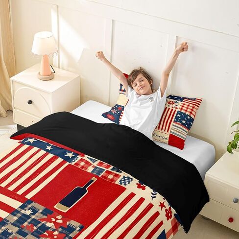 Feelyou Patriotic 250th Anniversary Duvet Cover Toddler Size American Flag Bedding Set Breathable Soft USA Stars Plaid Comforter Cover 2Pcs Bedroom Decor No Comforter Microfiber Zipper Closure in Kuwait