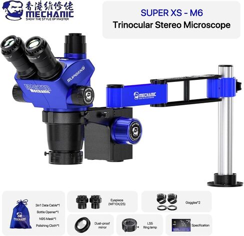 Mechanic SUPER XS Trinocular Stereo Microscope With M6 Arm 6.5x-45X WF10x25 for Phones Electronic Soldering Welding Tools(Super XS-M6) in Kuwait