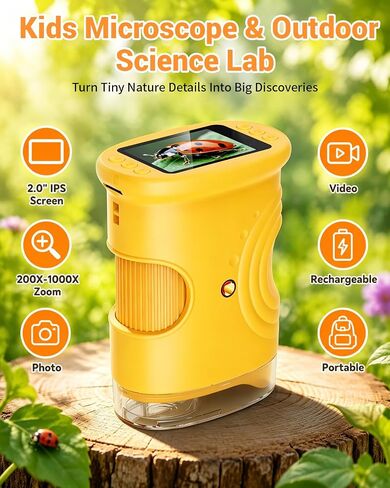 1000X Digital Handheld Microscope for Kids with 2.0" IPS Screen, Outdoor Toys Portable STEM Science Lab Gifts, Rechargeable Pocket Microscope Educational Toy for Boys & Girls Age 4-6 8-12, Orange in Kuwait