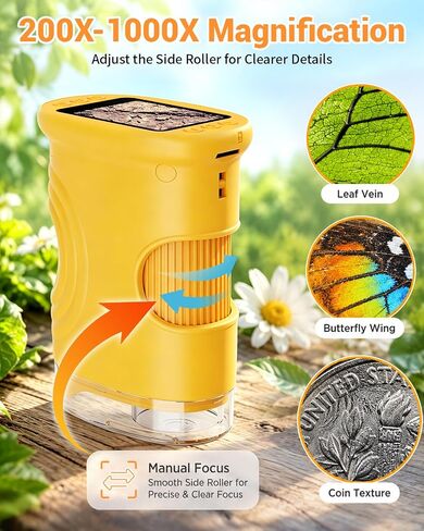 1000X Digital Handheld Microscope for Kids with 2.0" IPS Screen, Outdoor Toys Portable STEM Science Lab Gifts, Rechargeable Pocket Microscope Educational Toy for Boys & Girls Age 4-6 8-12, Orange in Kuwait