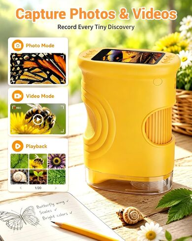 1000X Digital Handheld Microscope for Kids with 2.0" IPS Screen, Outdoor Toys Portable STEM Science Lab Gifts, Rechargeable Pocket Microscope Educational Toy for Boys & Girls Age 4-6 8-12, Orange in Kuwait