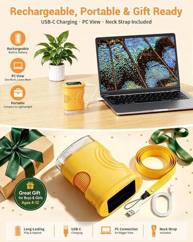 1000X Digital Handheld Microscope for Kids with 2.0" IPS Screen, Outdoor Toys Portable STEM Science Lab Gifts, Rechargeable Pocket Microscope Educational Toy for Boys & Girls Age 4-6 8-12, Orange in Kuwait
