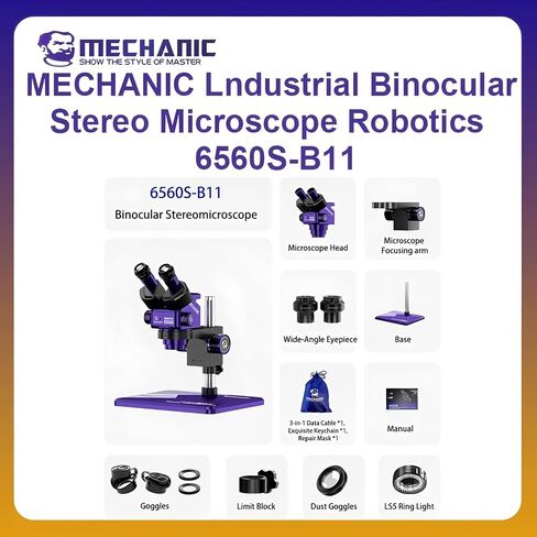 MECHANIC OFFICIAL Industrial Binocular Stereo Microscope Robotics 6560S-B11 Continuous zoom suitable for mobile phone PCB board in Kuwait