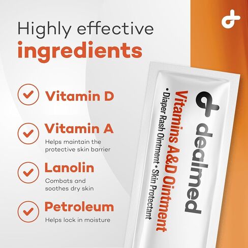 Dealmed Baby A&D Ointment - Diaper Rash Cream, Skin Protectant 144 Packets | 0.5 g Single Use, 93% White Petrolatum USP, Lanolin And Light Liquid Paraffin, Seals Out Wetness, 2 Year Shelf Life in Kuwait