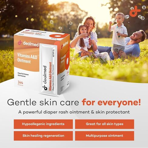 Dealmed Baby A&D Ointment - Diaper Rash Cream, Skin Protectant 144 Packets | 0.5 g Single Use, 93% White Petrolatum USP, Lanolin And Light Liquid Paraffin, Seals Out Wetness, 2 Year Shelf Life in Kuwait