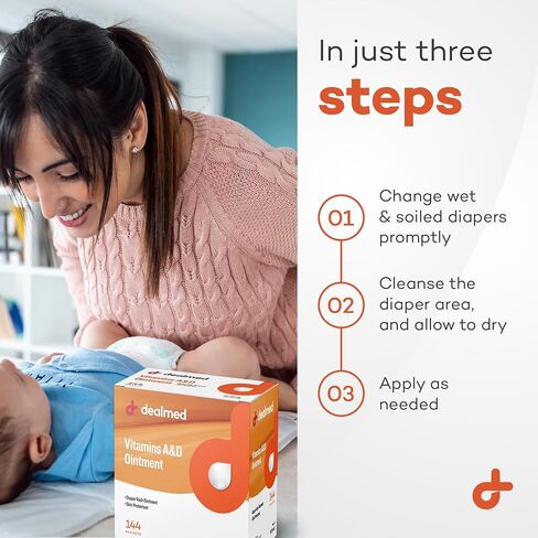 Dealmed Baby A&D Ointment - Diaper Rash Cream, Skin Protectant 144 Packets | 0.5 g Single Use, 93% White Petrolatum USP, Lanolin And Light Liquid Paraffin, Seals Out Wetness, 2 Year Shelf Life in Kuwait