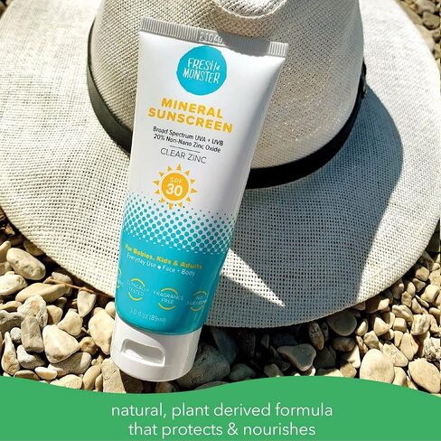 Fresh Monster Kids Mineral Sunscreen SPF 30, Zinc Oxide, Face & Body, 3 oz | 20% Non-Nano Zinc Oxide, No White Cast, Reef Safe, Organic Chamomile & Calendula, Hypoallergenic, Made in USA in Kuwait