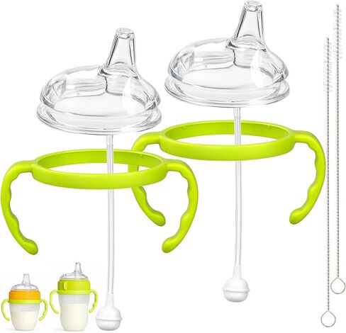 CHUBBIEE Transition Sippy Cup Kit for Comotomo Baby Bottles, Soft Spout with Weighted Straw & Handles, Promotes Independent Drinking, Fits 5oz & 8oz, 2-Pack, Green in Kuwait