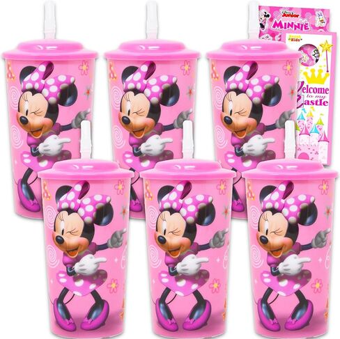 Disney Minnie Mouse Sippy Cup Set - 6 Pack Minnie Tumbler with Straw Bundle With Mickey Stickers and Princess Door Hanger (Minnie Cup for Toddlers Kids Adults) in Kuwait