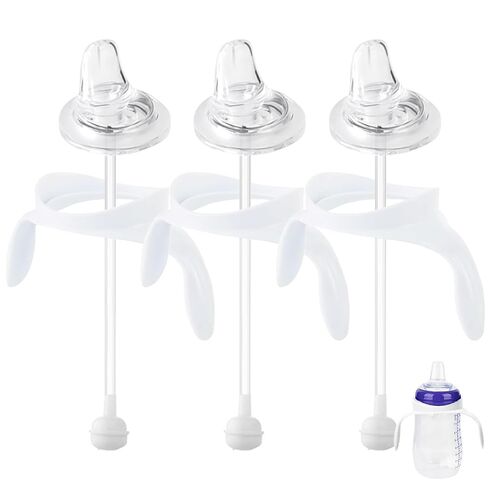 Straw Sippy Cup Conversion Kit for Lansinoh Baby Bottles, Soft Top and Weighted Straw Transition Kit with Handles, Set of 3 in Kuwait