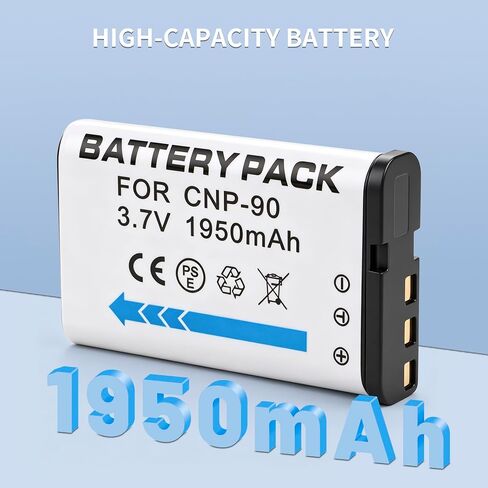2-Pack Battery and LCD USB Charger Compatible with Casio NP-90 NP-90DBA Battery, BC-90L Charger, Casio Exilim EX-FH100 EX-FH100BK Exilim EX-H10 EX-H15 Exilim EX-H20 EX-H20G EX-H20GBK EX-H20GSR in Kuwait