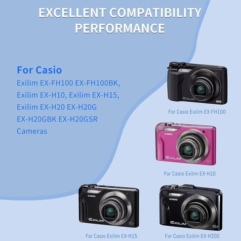 2-Pack Battery and LCD USB Charger Compatible with Casio NP-90 NP-90DBA Battery, BC-90L Charger, Casio Exilim EX-FH100 EX-FH100BK Exilim EX-H10 EX-H15 Exilim EX-H20 EX-H20G EX-H20GBK EX-H20GSR in Kuwait